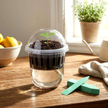 Ferrochef 50 Pcs 3.7 Inches Clear Hydroponic Pots Kit Includes Self Watering Nursery Cups with Humidity Domes, Grow Baskets & Absorbing Wicks Reusable Seed Pots for Indoor Plants Herbs Seedling