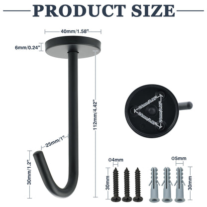 Alise Ceiling Hooks for Hanging Plants 5Pcs,110mm Stainless Steel Plant Hanger Indoor Hanging Hooks Plant Brackets Lanterns Hanger for Wind Chimes Coffee Mug Under Cabinet Screw Mounted,Black