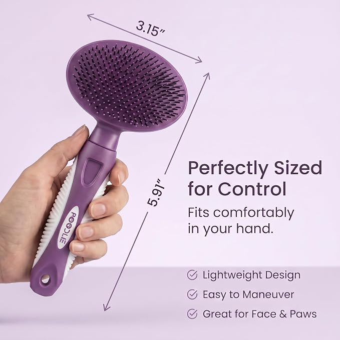 Round Bristle Pet Brush for Dogs and Cats - Soft Dog Brush for Grooming Short or Long Hair - Gentle Tool for Sensitive Skin Removes Dander, Dirt, and Detangles (Purple)