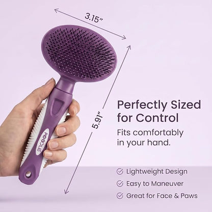 Round Bristle Pet Brush for Dogs and Cats - Soft Dog Brush for Grooming Short or Long Hair - Gentle Tool for Sensitive Skin Removes Dander, Dirt, and Detangles (Purple)