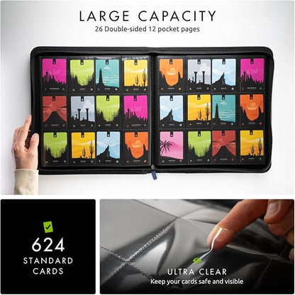 Vault X 12 XL Pocket Zip Binder, 624 Cards, Exo-Tec Material, 26 Side-Loading Pages (Blue)