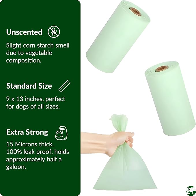 100% Compostable & Biodegradable Dog Poop Bags Leak-Proof and Extra Thick Light Green Dog Bags Pet Waste Bags for Big and Small Dogs - Unscented - Planet4Life (Pack of 60)