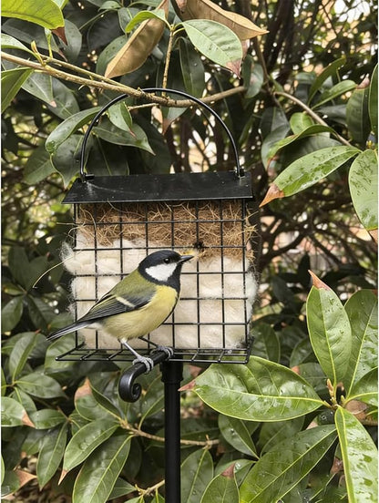 Bird Nesting Holder with Alpaca Fiber Birds Nesting Material Suet Bird Feeders for Outdoors Refillable Hummingbird Nesting Gifts Outdoor Bird Nesting Station to Build a Nest (Black)