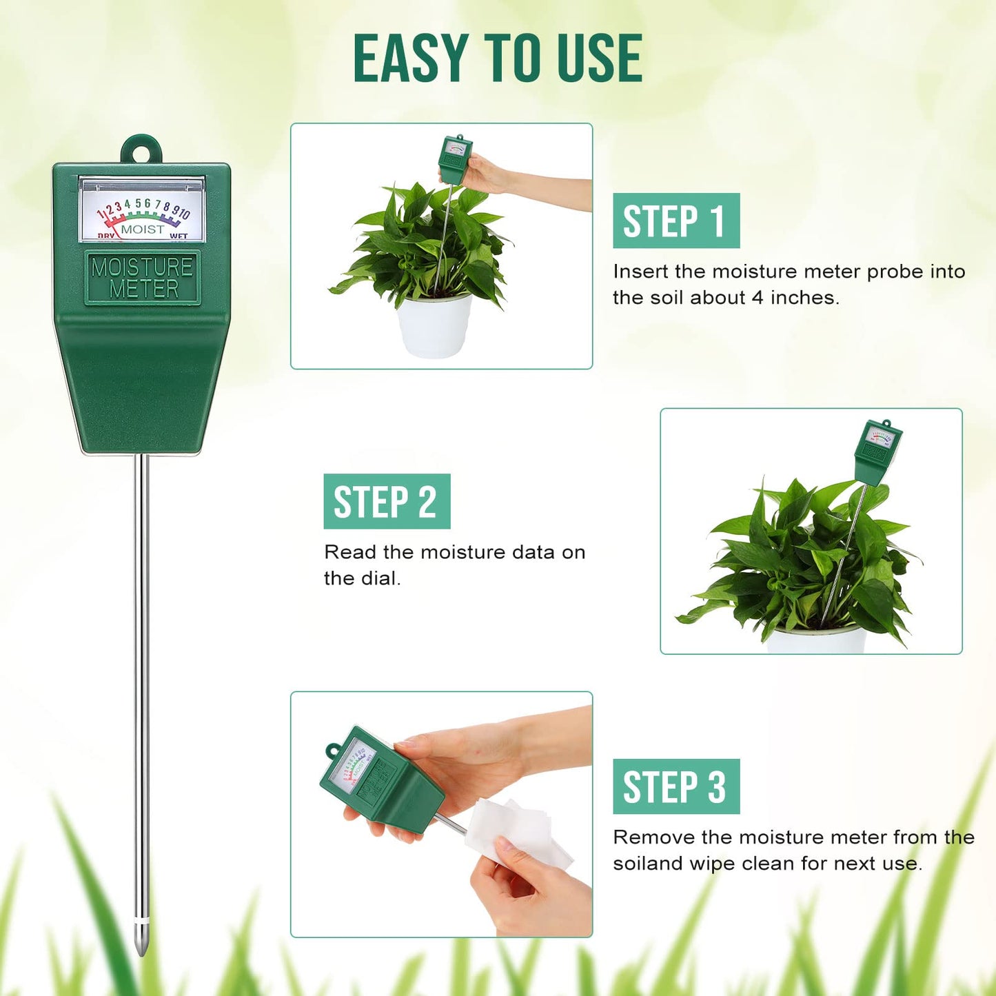 6 Pack Soil Moisture Meter Soil Tester pH Meter, Gardening Farm Lawn Test Kit Tool, Digital Plant Probe, Water Hydrometer for Indoor Outdoor, No Battery Required