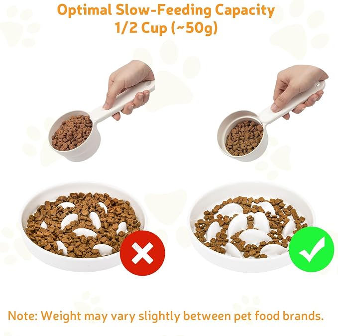 Ceramic Slow Feeder Cat Bowl 6.3" Wide (White) | Anti-Gulping & Keep Fit, Dishwasher Safe, For Dry and Wet Food, For Cats and Small Dogs, Shallow Bottom Puzzle Feeder