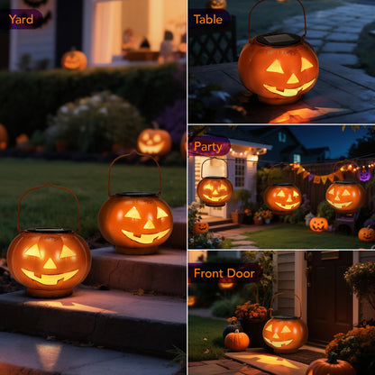 Halloween Pumpkin Solar Lanterns - Jack O Lantern Hanging Solar Light Waterproof for Yard, Patio, Garden,Spooky Decor Halloween Party Decorations