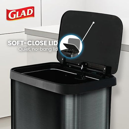 Glad 20 Gallon Stainless Steel Trash Can with Clorox Odor Protection | Large Metal Kitchen Garbage Bin with Soft Close Lid, Garbage Bag Rings, Step On Foot Pedal and Waste Bag Roll Holder, Pewter