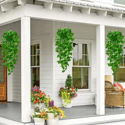 BLEUM CADE 8Pcs Fake Hanging Plants, 9 Branch Artificial Hanging Plant, Lush Faux Pothos Vines for Home Room Wall Shelf Porch Outdoor Indoor Decor (No Baskets)