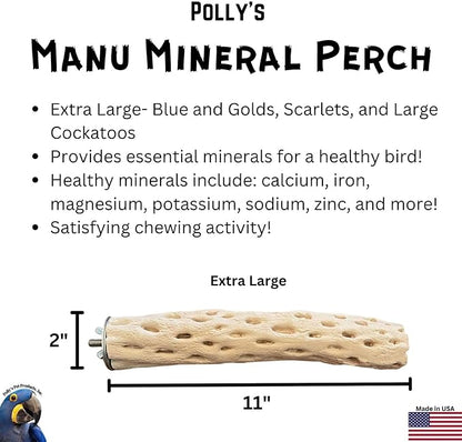Polly's Manu Mineral Perch for Parakeets, Cockatiels, Macaws, Amazons (X-Large)