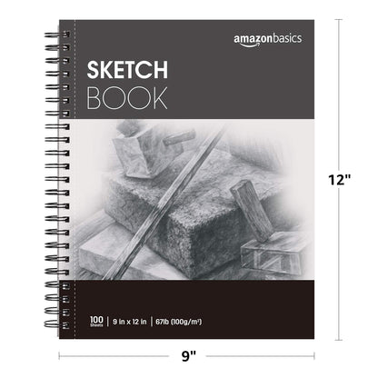 Amazon Basics Sketch Pad for Artists, 67 lb. / 100 gsm, 100 Sheets, 9"x12", White