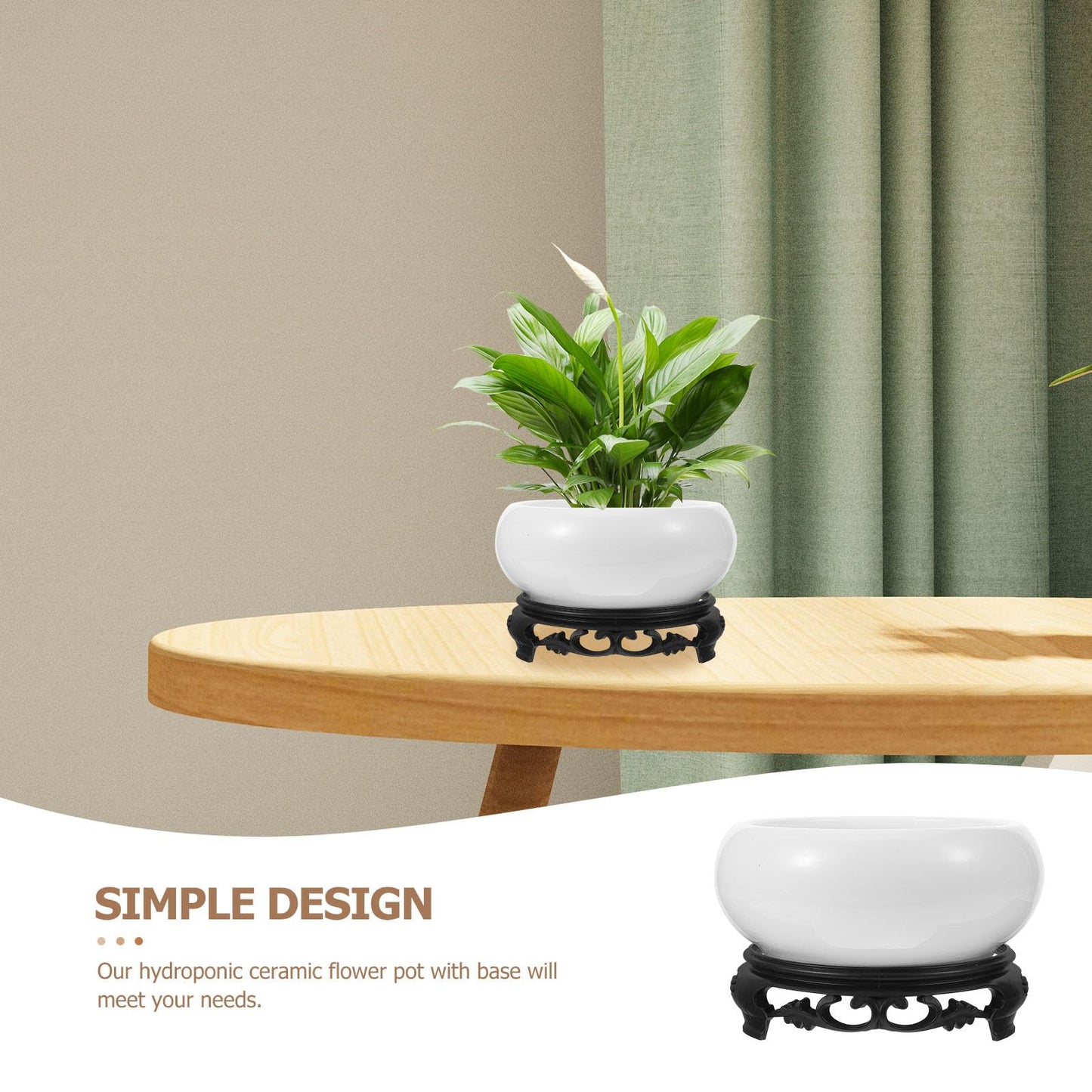 YARNOW Lotus Bowl Planter with Stand - 6.3 Inch White Ceramic Hydroponic Bowl for Water Lily, Daffodil & Bonsai - No Drainage Hole Decorative Indoor Plant Pot for Home Garden Office Zen Decor