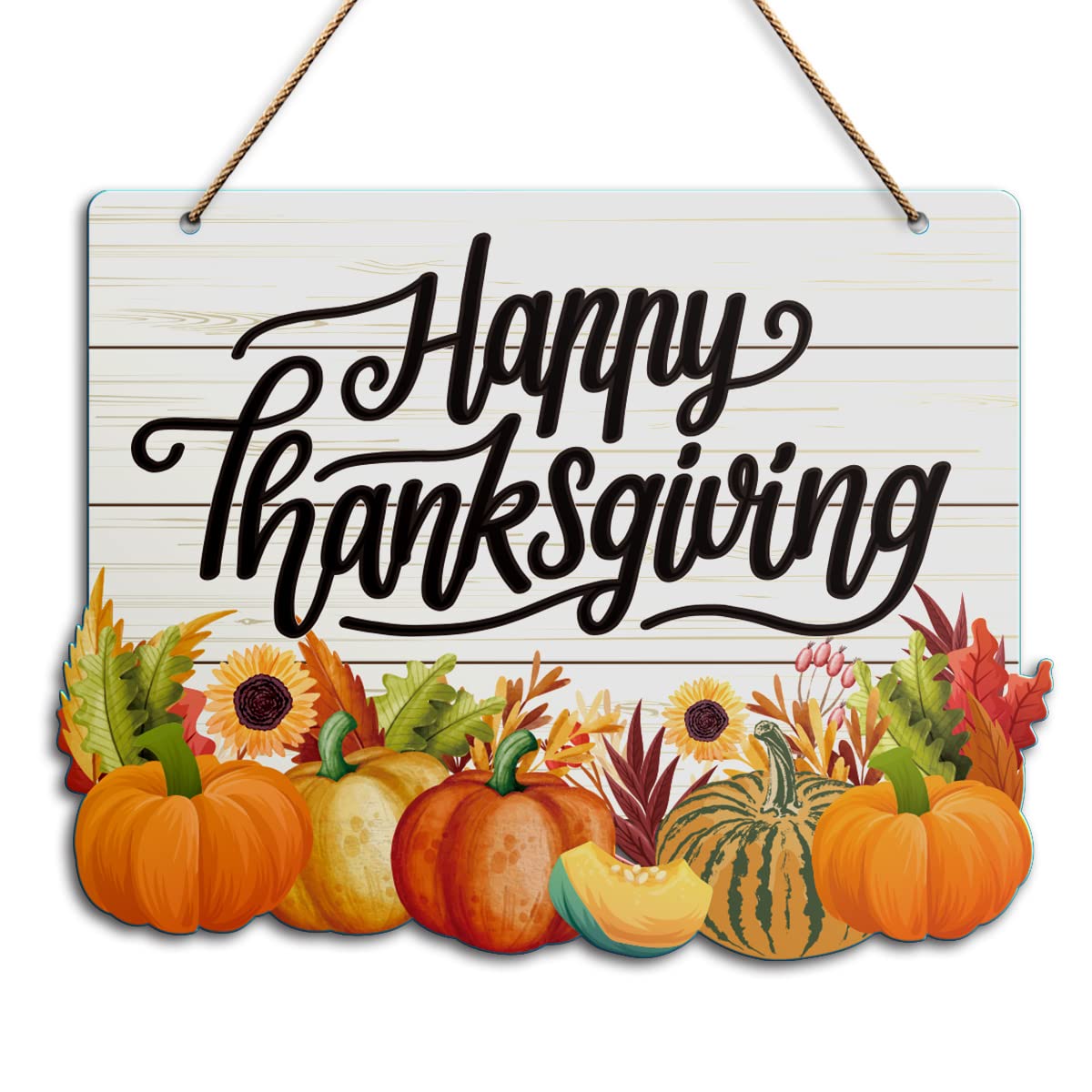 Fall Happy Thanksgiving Wall Decor Sign, Fall Pumpkin Sunflower Home Sign for Front Door Porch Decorations Autumn Maple Leaf Farmhouse Thanksgiving Party Home Hanging Wall Decor Sign Plaque