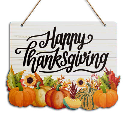 Fall Happy Thanksgiving Wall Decor Sign, Fall Pumpkin Sunflower Home Sign for Front Door Porch Decorations Autumn Maple Leaf Farmhouse Thanksgiving Party Home Hanging Wall Decor Sign Plaque