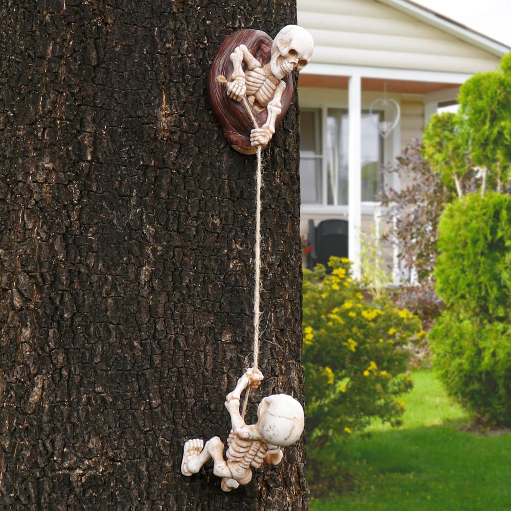 TB TIBAG Skeletons Climbing Tree Sculptures Gothic Garden Decors - Mini Skeletons Tree Huggers Outdoor Halloween Decorations Yard Art Garden Statues