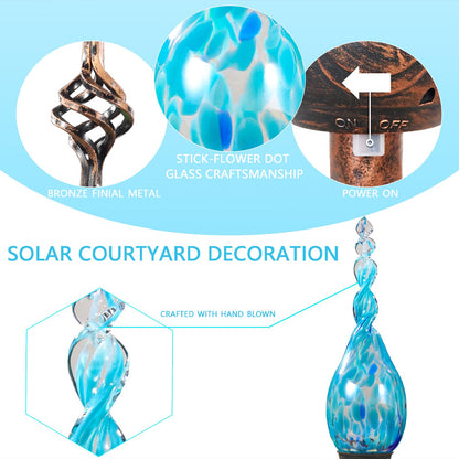 Naboher Solar Garden Lights Outdoor, Decorative LED Flame Garden Stakes, Hand Blown Glass and Outdoor Waterproof Glass Stakes (Light Blue)