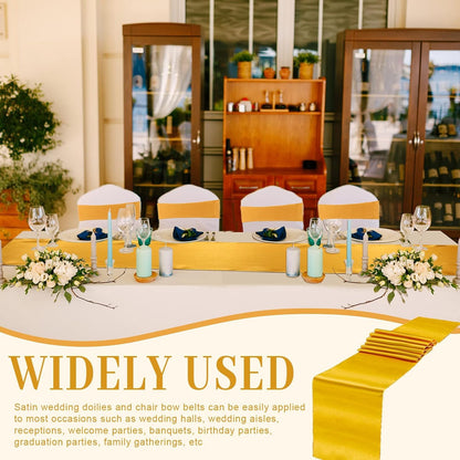 Hosuly 25 Pcs Gold Chair Sashes Bow with 10 Pcs Satin Table Runner Spandex Chair Sashes with Buckle Slider Satin Silk Runner for Wedding Ceremony Banquet Hotel Party Rectangle Round Table Decor