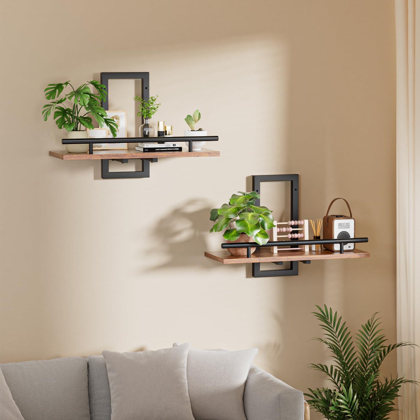Sbosbo Floating Shelves for Wall, Plant Shelf Indoor, Wall Planters for Indoor Floating Plant Shelves for Bedroom, Living Room, Kitchen, Office, Bathroom Decor (2 Pack) (Black 02, 2)