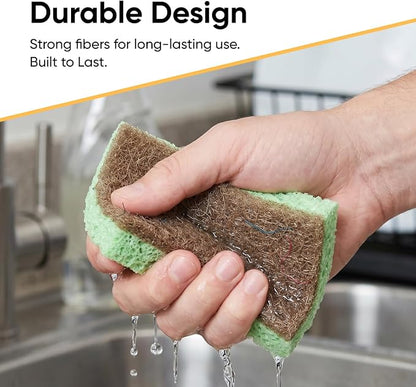 Superio Non-Scratch Cellulose Sponge Scrub (12-Pack) Heavy Duty Kitchen Sponges Scrubbers with Scouring Pad (Green)
