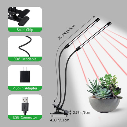 Grow Lights for Indoor Plants, Upgrade 84 LEDs Clip Plant Lights, Full Spectrum LED Plant Growing Lamps with Flexible Gooseneck, 3/9/12H Timer, 3 Spectral Modes, 10 Dimmable Levels (2 Head 1 Pack)
