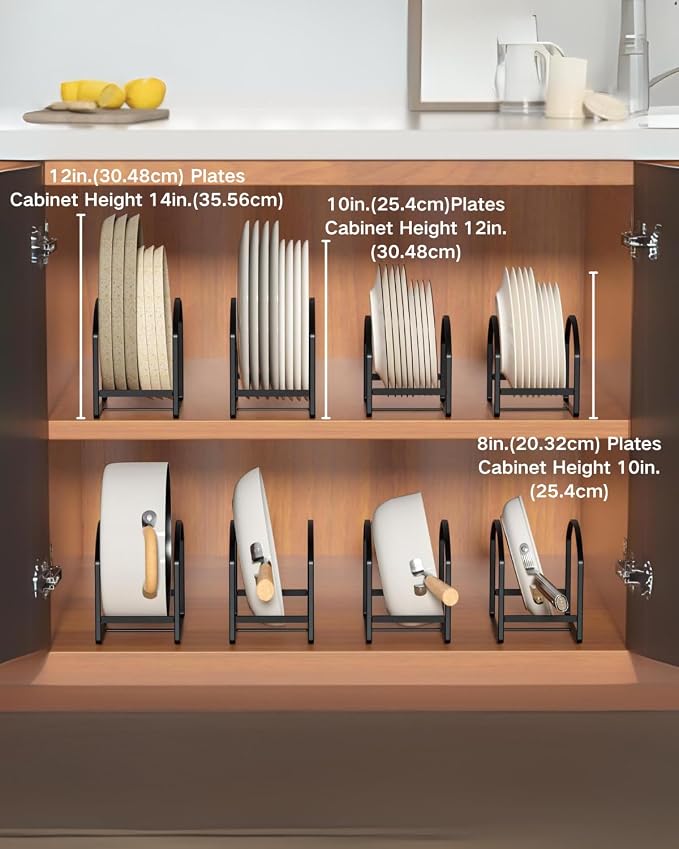LINFIDITE 2 Pack Kitchen Plate Holder Organizer for Cabinet Space Saver Dinner Dish Plate Storage Rack Upright Dish Drying Racks Metal Dish Racks Stand for Cupboard and Countertop Large Black