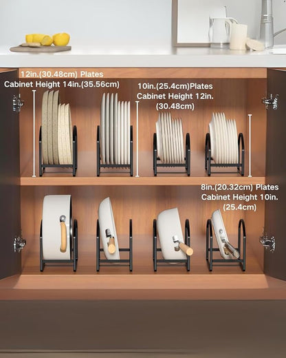 LINFIDITE 2 Pack Kitchen Plate Holder Organizer for Cabinet Space Saver Dinner Dish Plate Storage Rack Upright Dish Drying Racks Metal Dish Racks Stand for Cupboard and Countertop Large Black