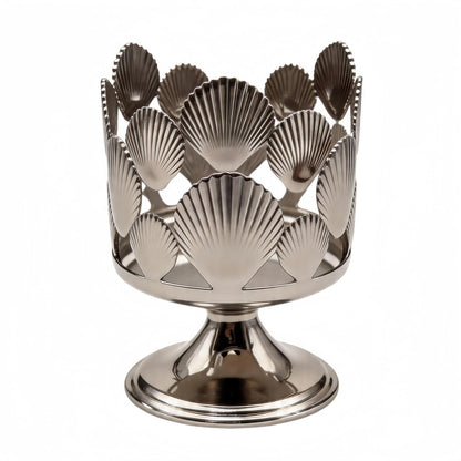 Silver Shell Pattern 3 Wick Candle Holder, Fits 4 Inch Diameter Jar Candles, 4.3" D x 5.9" H Decorative Candle Stand for Home, Living Room, Bedroom, Office & Gifting