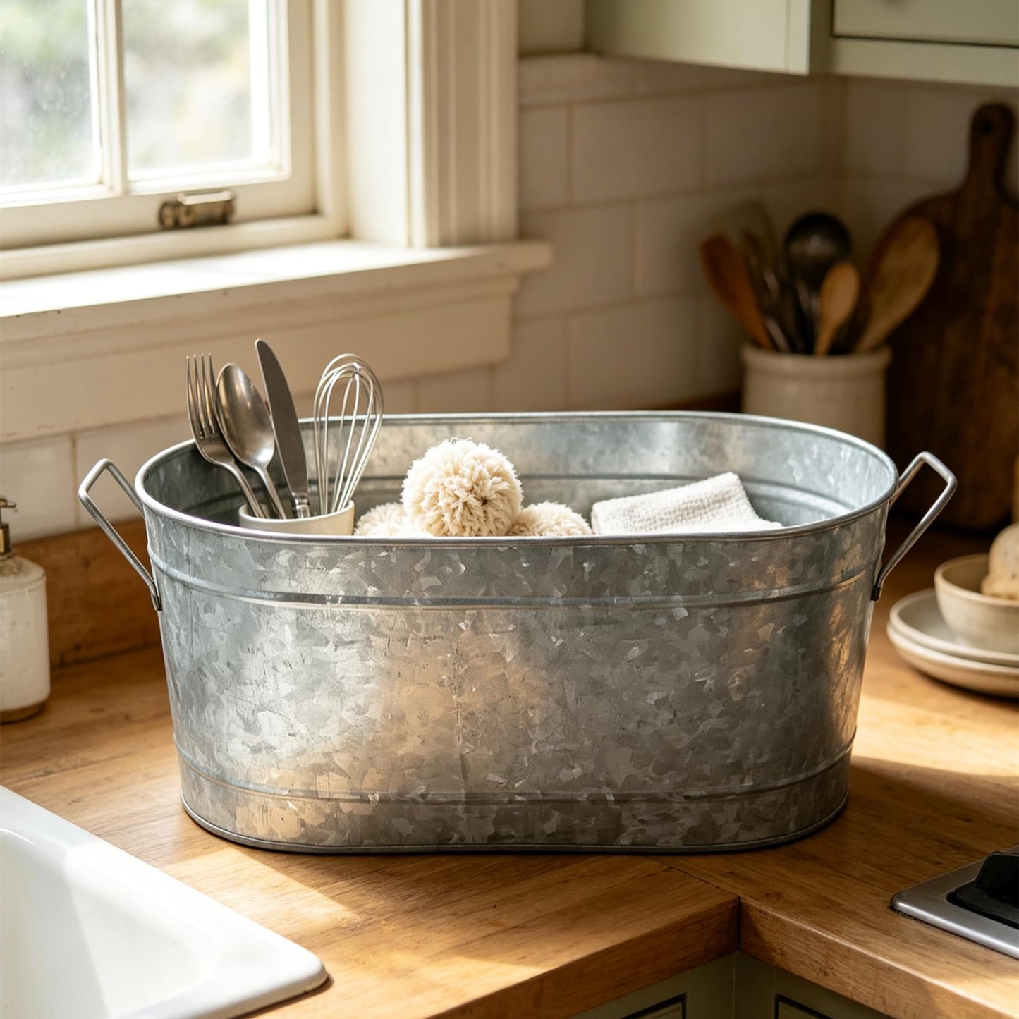 Hosley Galvanized Oval Tub with Handles 18 Inch - Beverage Party Chiller, Garden Planter, Multipurpose Party Ice Holder