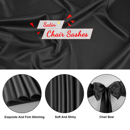 Bouiexye 10 PCS Black Satin Chair Sashes Bows Universal Chair Ribbon Ties Back Sash for Wedding Party Reception Events Banquets Hotel Event Chair Cover Decoration (Champagne 7x108 inch)