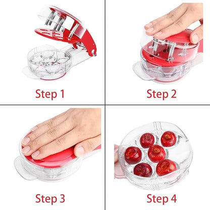 Cherry Pitter Cherry Pitter Tool Remove 6 pits/time-Red | 6 Stainless Steel Rods with Lock Design, Anti-juice Splash,Saving time and Enjoy to Use/Clean