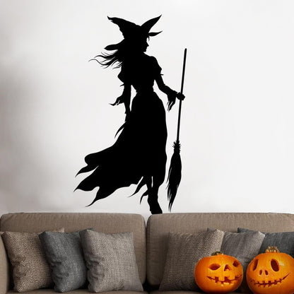 Halloween Wall Decals,Peel and Stick Halloween Theme Decor Stickers,Removable Vinyl Spooky Scary Face Wall Sticker for Holiday Party Decor. (Wicked Witch Silhouette Wall Decal)