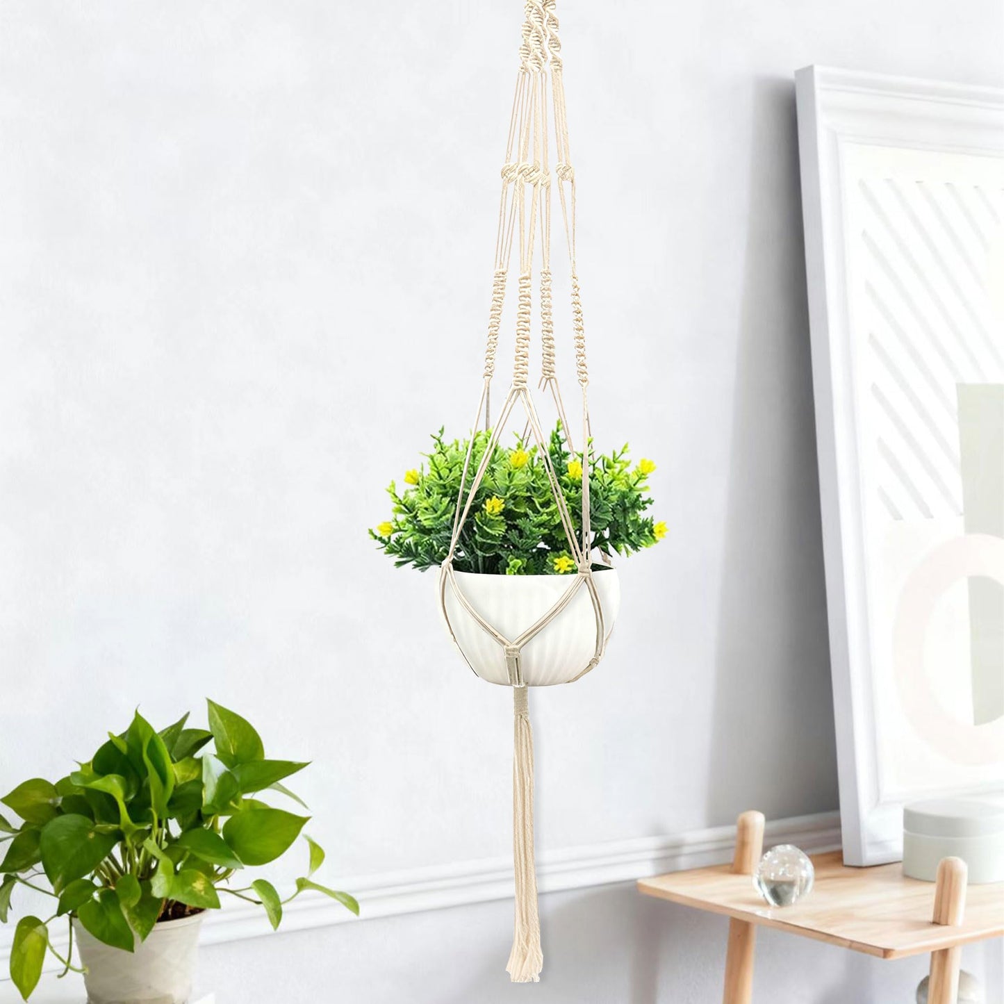 wocoxo Macrame Plant Hanger, Hanging Planter Basket with Decorative Tassels, Decorative Flower Pot Holder for Indoor Outdoor Boho Home Decor, Set of 2 (Metal Hanging Ring)