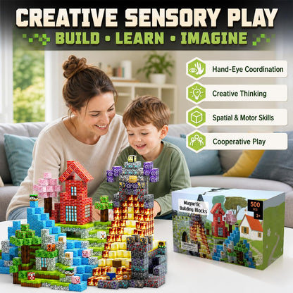 500 PCS Magnetic Blocks - Magnetic Building Blocks Cubes, STEM Montessori Toy Set, Stacking Magnets for Kids - Magnet Cubes for Boys & Girls 3+ Educational Stacking Toy Birthday Gift for Children