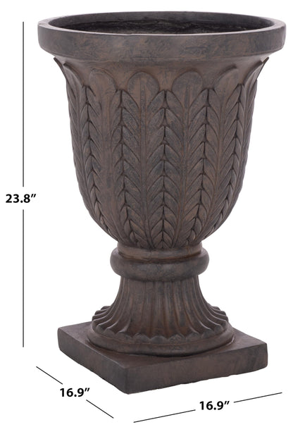 SAFAVIEH Outdoor Patio Furniture Collection - Apollo Brown Planter Pot, Magnesium Oxide, Pedestal Urn Style (PAT5046B)