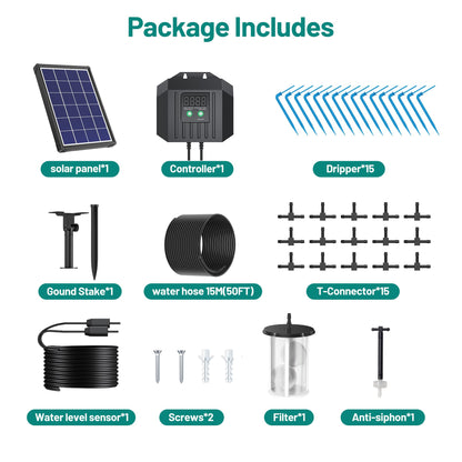 Biling 4W Solar Irrigation System for Garden, Digital Programmable Smart Watering with 2200mAh Battery, Solar Drip Irrigation System for 15 Potted Plants Outdoor Indoor Garden
