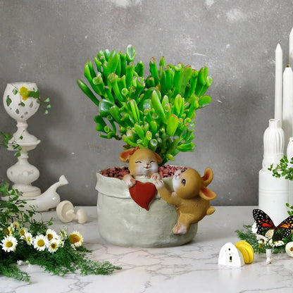 Kuandmo 4 inch Small Succulent Plant Pot with Drainage - Funny Rabbit Design Garden Flower Pot - Cute Bunny Planter for Indoor Home Decor for Unique Cactus Plant Lovers (Green)