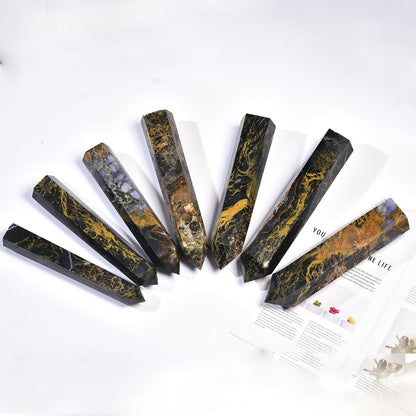 JIC Gem Extra Large 6 Faceted Pietersite Healing Crystal Obelisk Tower Points Quartz Crystals Tower Wand Decor Reiki Chakra Meditation 3.5-4.0 Lbs