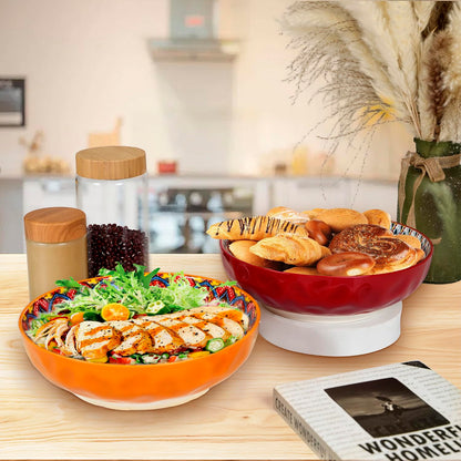 Zohsfbet Large Serving Bowls, 10 inch Porcelain Bowls,75 Oz Fruit Salad Soups & Pasta Bowls for Entertaining, Dinner, Party - Stylish Decorative Dishes, Set of 2, Microwave & Dishwasher Safe - RED