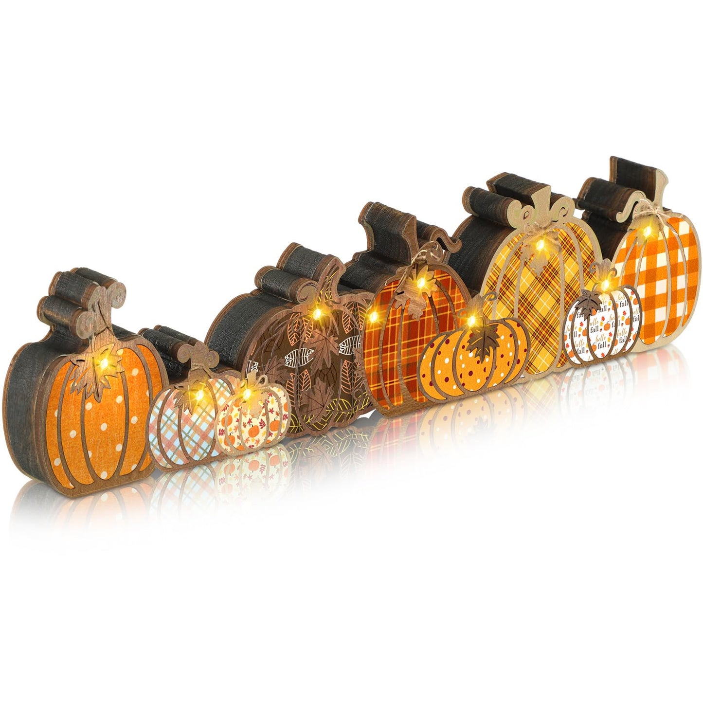 Yousoontic Fall Pumpkin Decor Table Centerpieces Halloween Wooden Pumpkin Sign Decorations with LED Lights 3D Block Autumn Harvest Farmhouse Fall Thanksgiving Decor for Home Mantel Desk Office Party