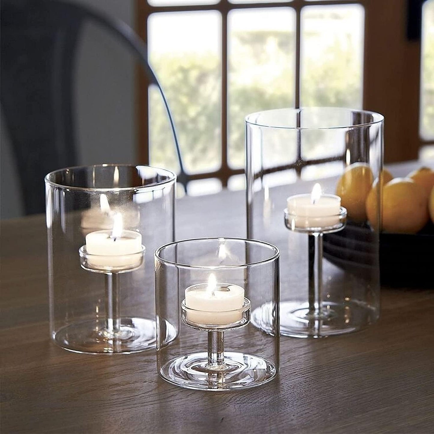 YLSMILE Cylinder Hurricane Glass Candle Holder for Table Centerpieces, Clear Votive Candle Holders for Wedding Parties, Decorative Candleholders for Home Dining Room Decorations (Set of 3)