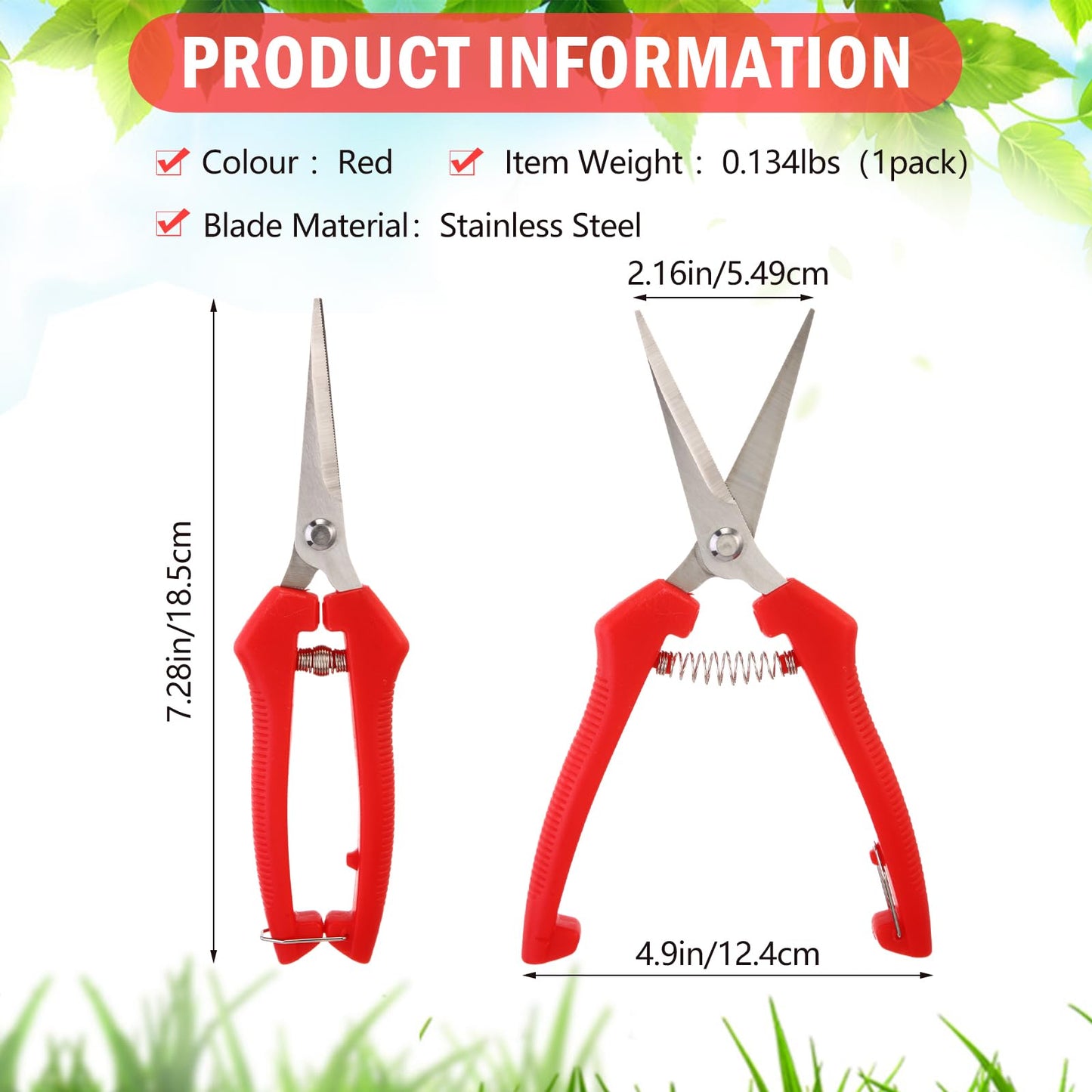 Lasnten 10 Pcs Pruning Scissors Bulk 7.2 Inch, Bud Trimming Scissors with Stainless Steel Straight Blade & Spring Loaded Handle, Garden Snips for Precise Cutting Bonsai Flowers Plants Gardening (Red)