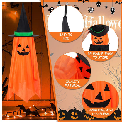 2Pcs Halloween Decorations, Halloween Pumpkin Decorations, Hanging Pumpkin Witch Hats Ornaments for Home Garden Yard Party
