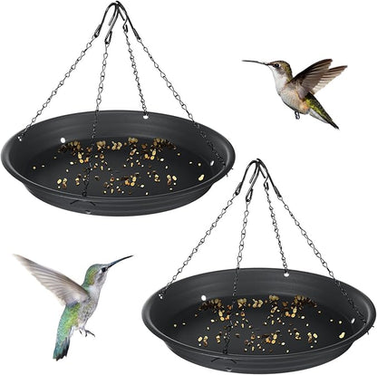 Briwooody 2 Sets 12.8'' Bird Seed Catcher Tray Platform Bird Feeder Large Hanging Tray Fits Most Feeders Catches Most Falling Seed and Husk Outdoor Yard Garden Backyard for Attracting Birds, Black