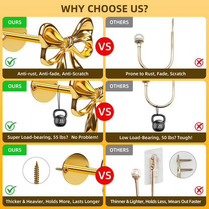 2Pcs Gold Bow Curtain Holdbacks Tiebacks for Wall - Heavy Duty Metal Curtain Holder Wall Mounted for Drapes Window Home Decoration