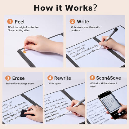 CoBak 6 Sides Portable White Board 12x9 inch (A4) - Notebook Design Dry Erase Small Board with Pocket and 3 Markers, Anti-Ghosting Surface for Office, School, Homeschool with Gift Box (Black)
