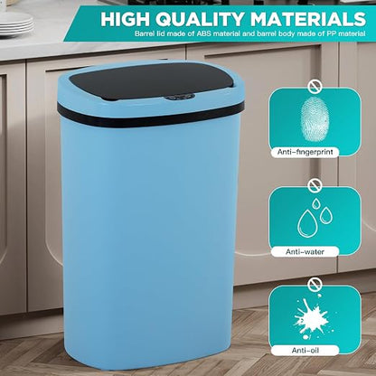 PayLessHere | 13 Gallon Plastic Trash Can | Blue | Automatic Touchless Lid with Motion Sensor | Kitchen Garbage Can with Waterproof Design | for Home, Office, Bathroom | Pack of 1