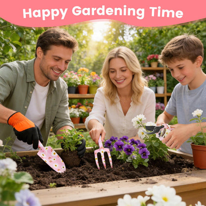Garden Tools Set Heavy Duty Gardening Tools Set Include Garden Shovel, Garden Scissor, Transplant Trowel and Hand Rake with Ergonomic Handle, 4 Pack