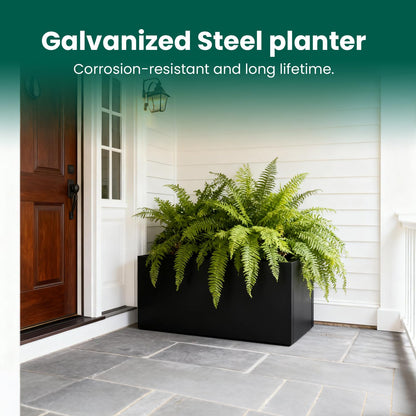 Galvanized Steel Metal Planter Rectangular Indoor 32" L x 16" W x 16" H Black Planter Box Rectangule Planter Large Outdoor Planters Steel Commercial Residential for Plants, Yard, Patio, Garden