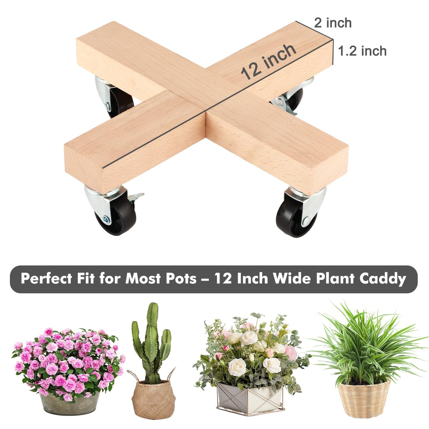 lucpur Wooden Plant Caddy with Wheels 12 Inch Rolling Plant Stand on Wheels Heavy Duty Plant Dolly for Large Plants Plant Roller with Wheels Planter Wheels Base Indoor & Outdoor
