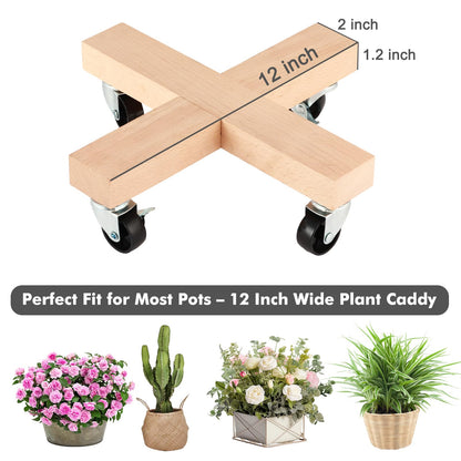 lucpur Wooden Plant Caddy with Wheels 12 Inch Rolling Plant Stand on Wheels Heavy Duty Plant Dolly for Large Plants Plant Roller with Wheels Planter Wheels Base Indoor & Outdoor