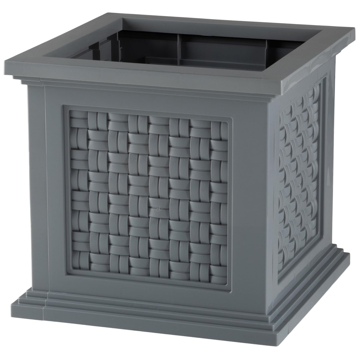 Rattan Style Outdoor Planter Box - 14.65-Inch-Square Decorative Flower or Plant Pot - Garden, Patio and Front Porch Decor by Pure Garden (Gray)